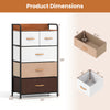 5-drawer fabric dresser in multicolor with removable bins, featuring a strong metal frame and raised-edge top for.