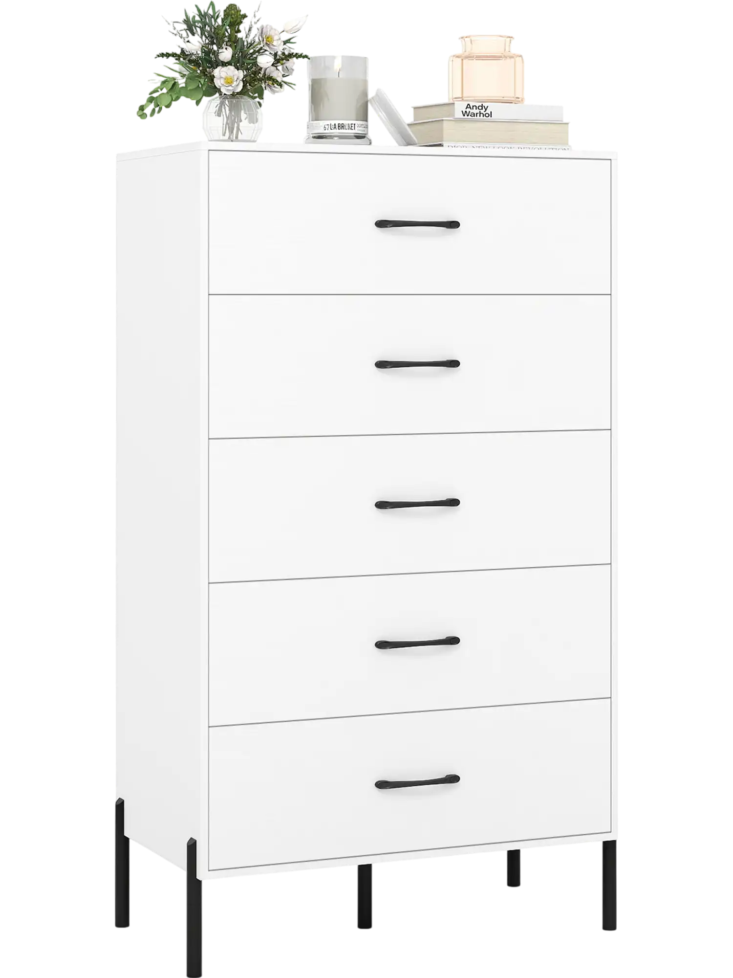 Costway 5-Drawer Modern Tall Chest Dresser with Metal Legs 54382602 New