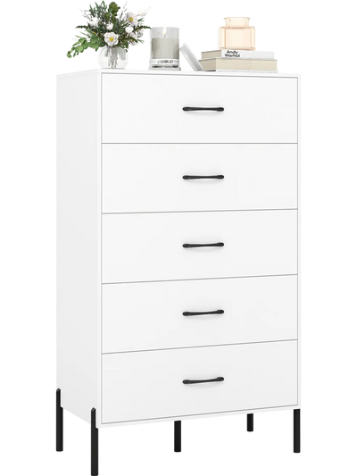 Costway 5-Drawer Modern Tall Chest Dresser with Metal Legs 54382602 New