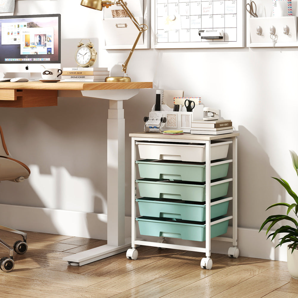 5-Drawer Rolling Cart with Wooden Tabletop and Metal Frame for Craft Room-Green Gradient - Gallery View 1 of 9