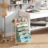 Rolling storage cart with five spacious drawers, powder-coated metal frame, and four universal wheels for versatile organization.