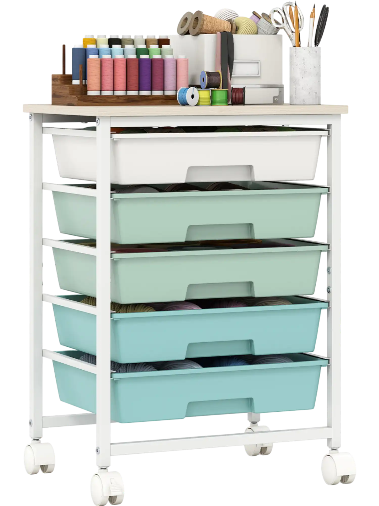 Costway 5-Drawer Rolling File Cabinet Cart w/ Wooden Tabletop Metal Frame 62163897 New