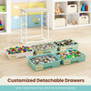 Rolling storage cart with five removable drawers, powder-coated metal frame, and four universal wheels for versatile use.