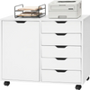 Storage cabinet on wheels with five drawers and a door, featuring silent slides and soft-close hinges for smooth operation.