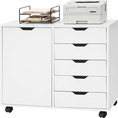 Costway 5 Drawer Storage File Cabinet on Wheels with Adjustable Shelf 27012282 New