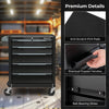 5-drawer tool storage cabinet in black with ball-bearing slides, anti-scratch EVA pads, and centralized locking system.