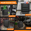 5-drawer tool storage cabinet in black with central locking, ideal for garage, workshop, and repair shop use.