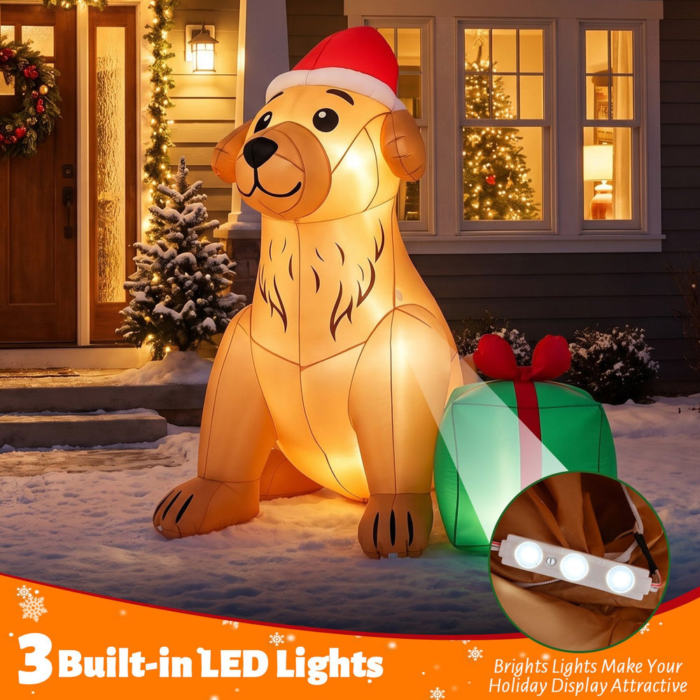 5 FT Christmas inflatable golden retriever dog decoration with built-in lights, perfect for festive yard displays.