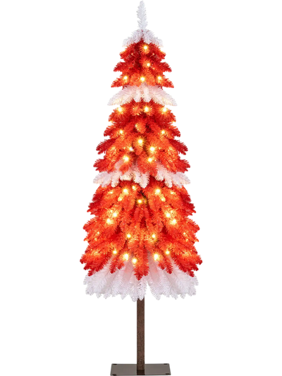 Costway 5' Pre-Lit Artificial Christmas Tree 301 Red White Branch Tips 14991736 New