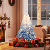 5 FT artificial Christmas tree in gradient blue with warm white LED lights, decorated with gifts for festive ambiance.