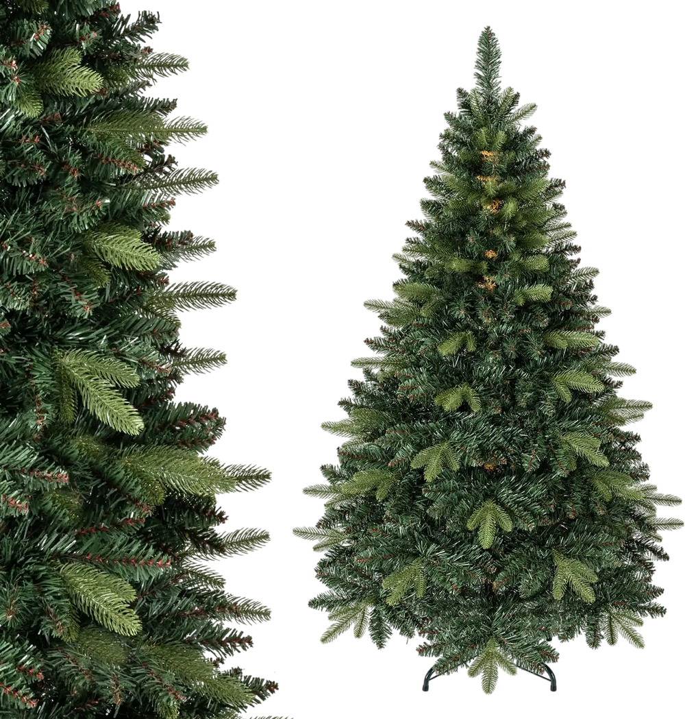 5 FT artificial Christmas tree featuring 500 realistic branch tips and a folding metal stand for easy setup and storage.