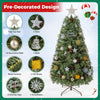 5 FT artificial Christmas tree with 238 blossom pine needles, fully decorated with ornaments, lights, and a star topper.
