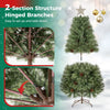 5 FT artificial Christmas tree with 238 blossom pine needles, pre-decorated, and hinged branches for easy setup.