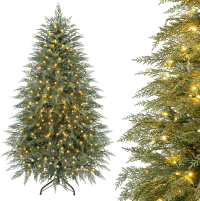 Costway Pre-Lit Artificial Christmas Tree Warm White LED Full Branch Tips 32465117 New