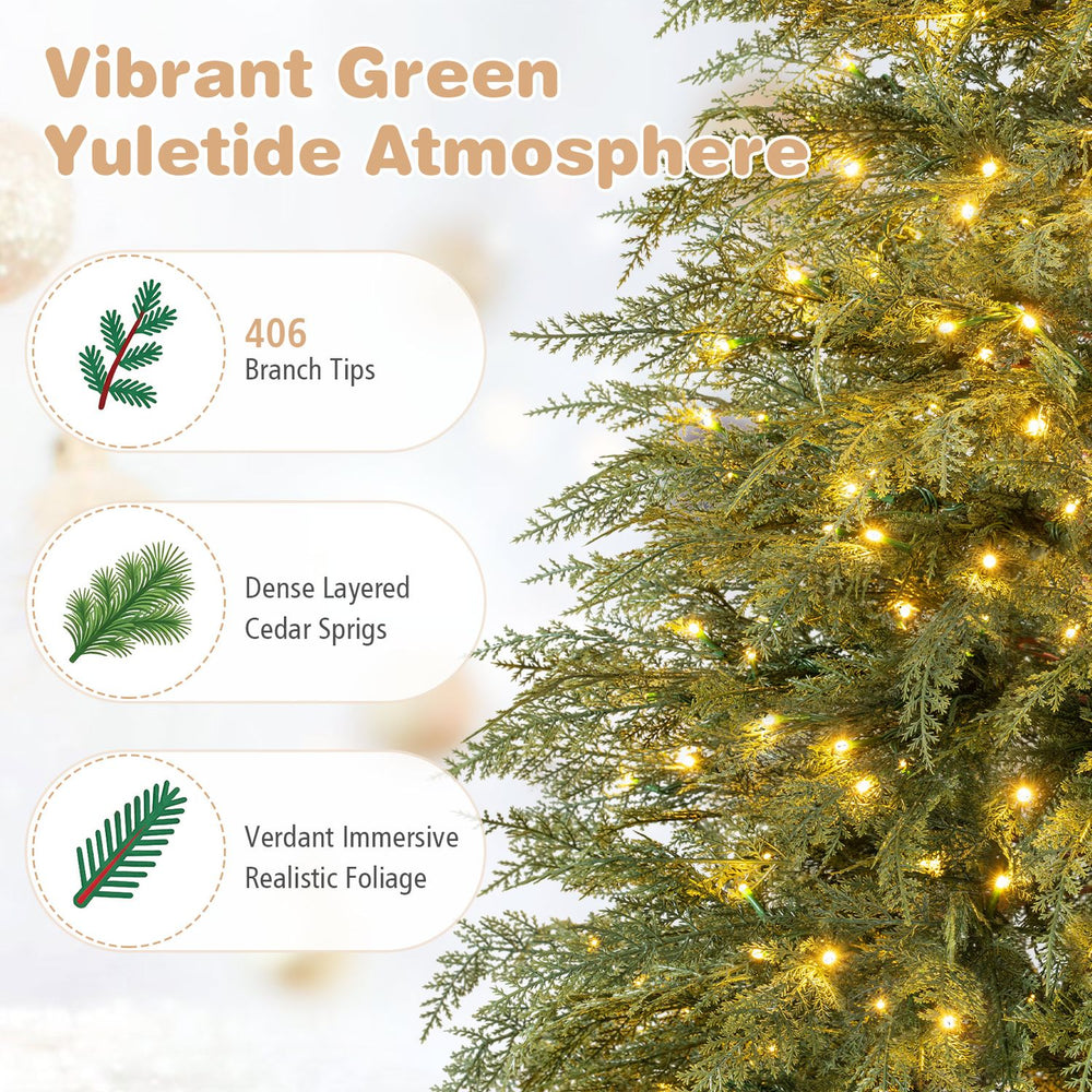 5 FT artificial Christmas tree features 406 full branch tips and 245 warm white LED lights for a festive ambiance.