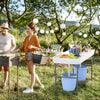 5 FT folding ice cooler table with double sinks and stable H-shaped legs, perfect for outdoor gatherings and events.