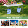 5 FT folding ice cooler table with double sinks, perfect for camping, parties, and picnics, featuring a weather-proof tabletop.