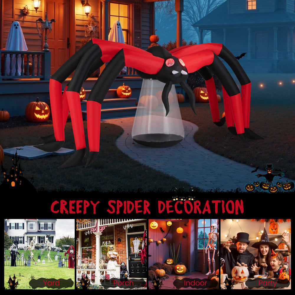 10-ft Halloween inflatable spider with red tunnel light eyes, perfect for yard decoration and spooky outdoor ambiance.