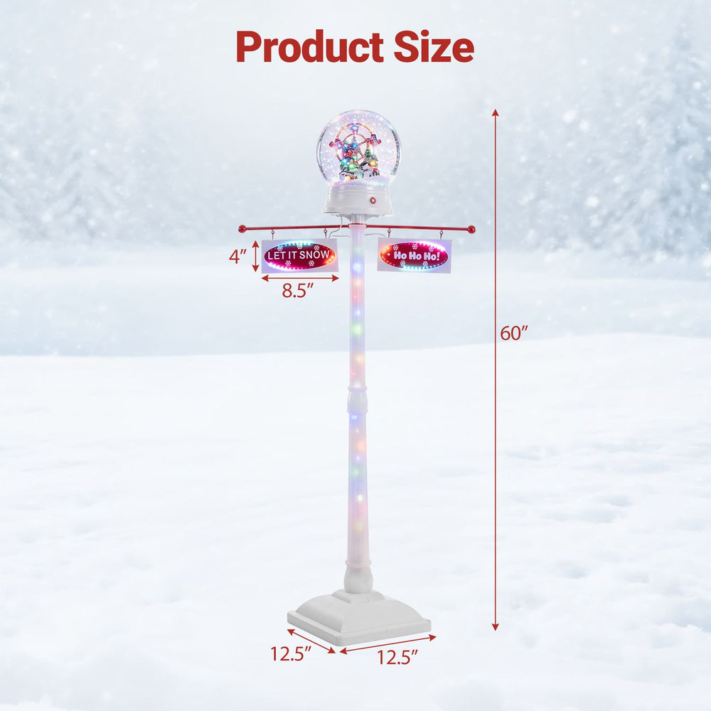 5 FT indoor Christmas street lamp post features colorful lights, snowman, and Christmas tree for festive holiday decor.