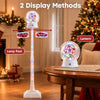 5 FT indoor Christmas street lamp post features colorful lights, a snowman lantern, and festive signposts for holiday cheer.