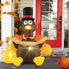 5 FT inflatable turkey with LED lights, pumpkin, and "HAPPY THANKSGIVING" banner, perfect for festive indoor or outdoor.