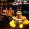 5 FT inflatable turkey with pumpkin and LED lights, featuring a "HAPPY THANKSGIVING" sign, perfect for festive decor.