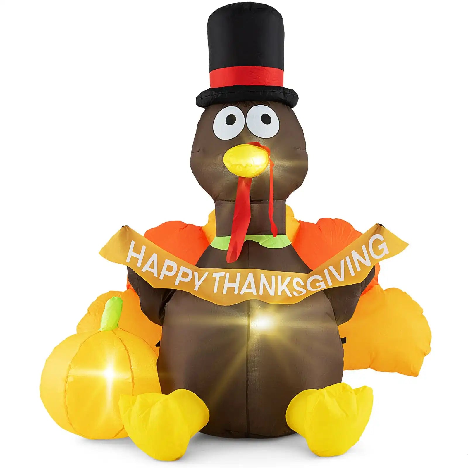 Costway 5' Inflatable Turkey Pumpkin LED Lights Indoor Thanksgiving Decor 63482579 New
