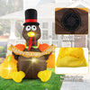 5 FT inflatable turkey with LED lights and pumpkin, featuring a "HAPPY THANKSGIVING" banner for festive indoor or.
