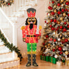 5 FT lighted Christmas nutcracker with glitter sword, decorated in red and gold, perfect for outdoor holiday displays.