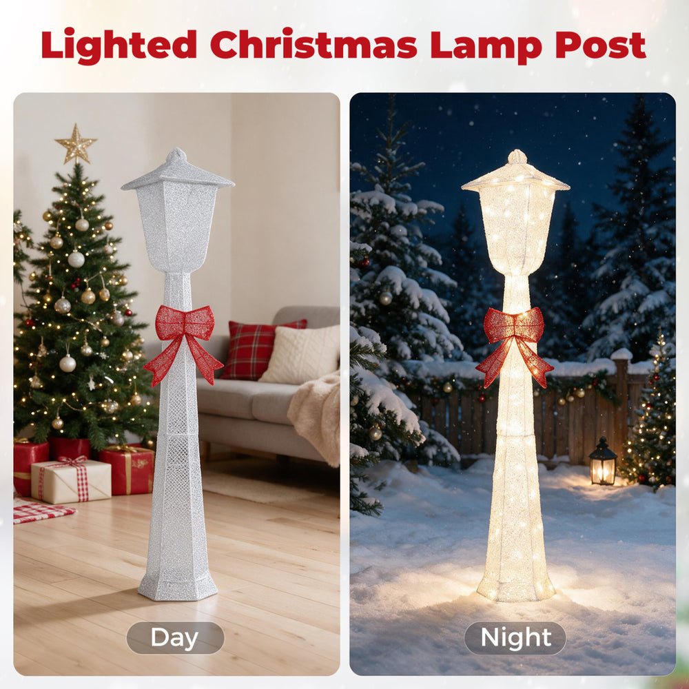 5 FT lighted Christmas lamp post featuring an exquisite top design and stable base for elegant outdoor holiday decor.