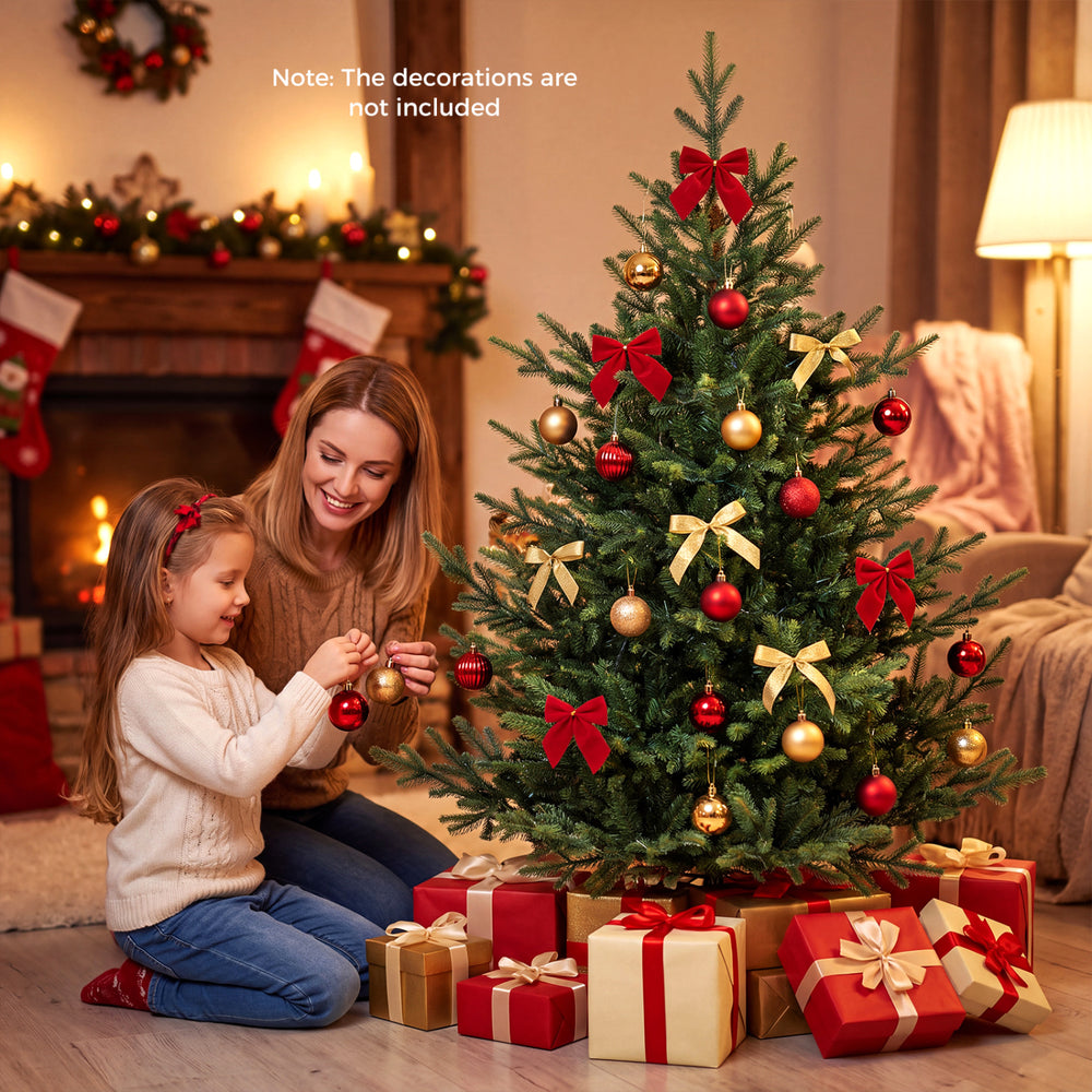 5 FT pre-lit artificial Christmas tree with 180 warm white LED lights, featuring lifelike branches and festive ambiance.