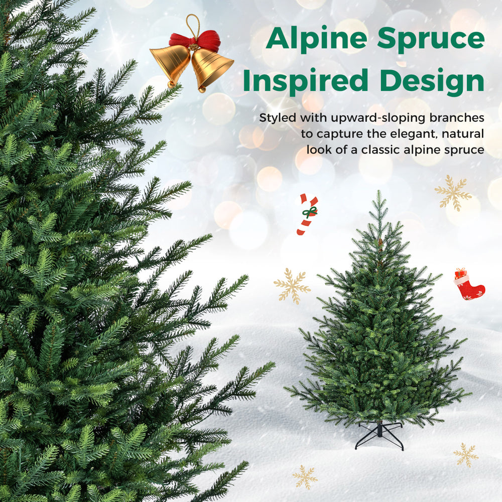 5 FT pre-lit artificial Christmas tree featuring 180 warm white LED lights and lifelike PVC and PE leaves for festive decor.