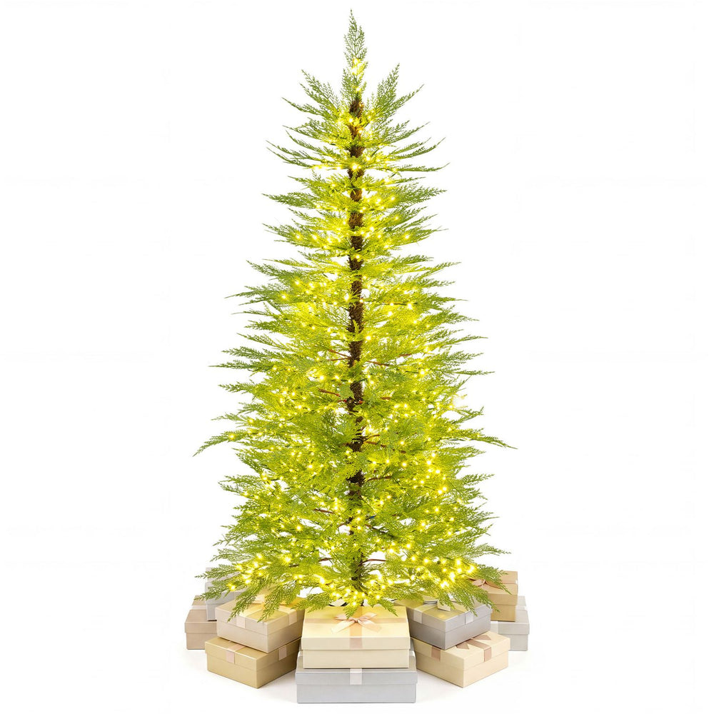 5 FT pre-lit artificial Christmas tree with 670 warm white lights, featuring a cypress profile and stable metal base.