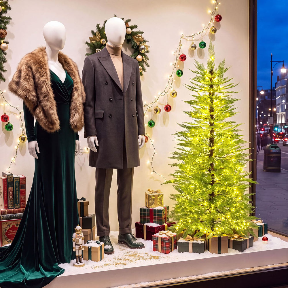 5 FT pre-lit artificial Christmas tree featuring 670 warm white lights, perfect for creating a festive atmosphere.
