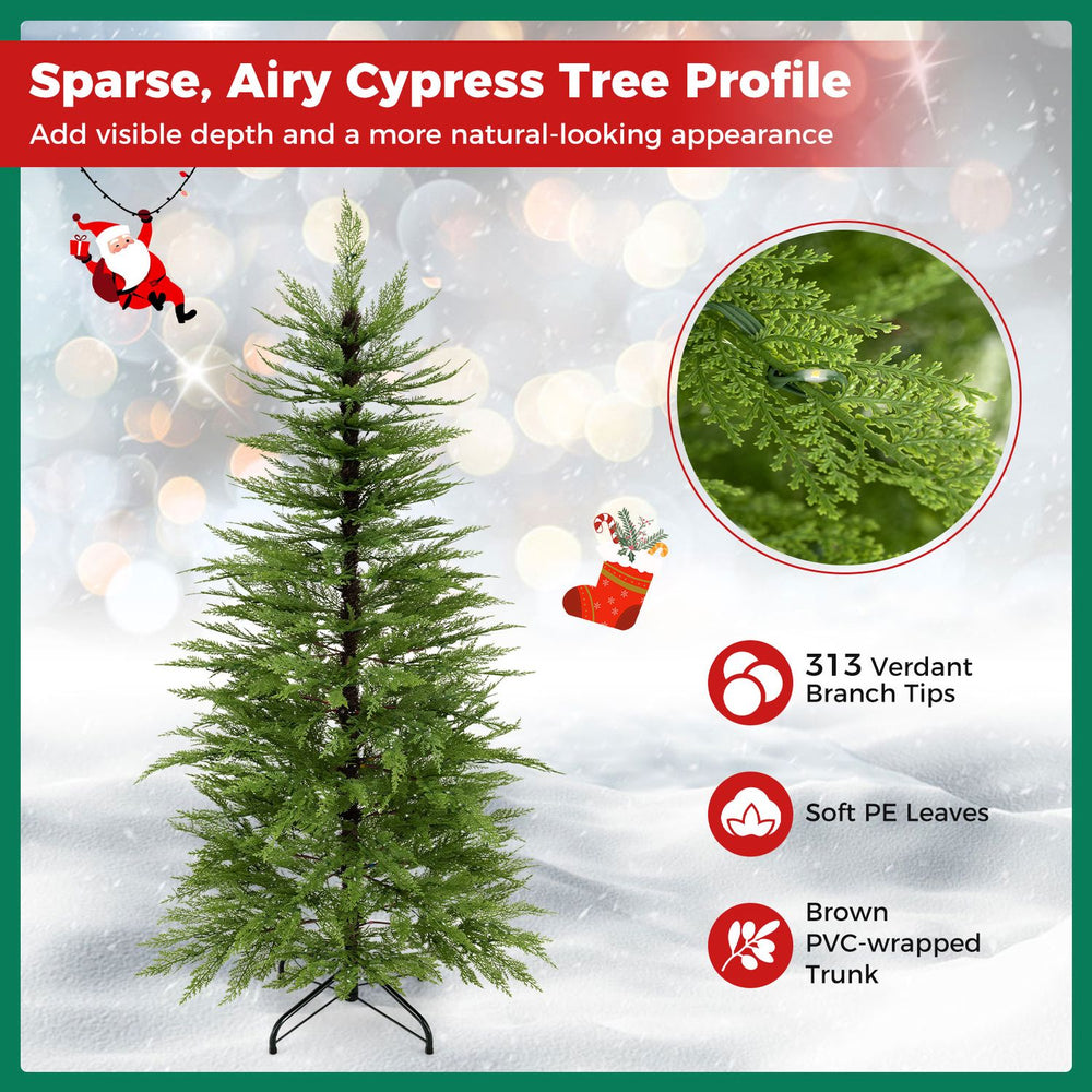 5 FT pre-lit artificial Christmas tree features 670 warm white lights and 313 PE branch tips for a natural look.