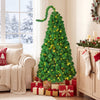 5 FT pre-lit artificial Christmas tree with green snow flocking, featuring warm white LED lights and a bendable treetop.