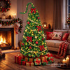 5 FT pre-lit artificial Christmas tree with green snow flocking, featuring warm white LED lights and a bendable treetop for customizable style.