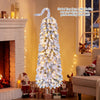 5 FT pre-lit artificial Christmas tree with bendable top, 110 warm white LED lights, and snow flocked branch tips for festive charm.