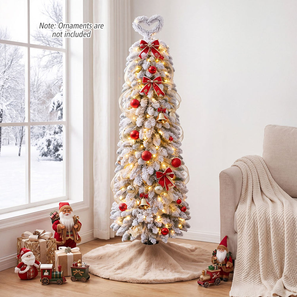 5 FT pre-lit artificial Christmas tree with bendable top, 110 warm white LED lights, perfect for festive holiday decor.