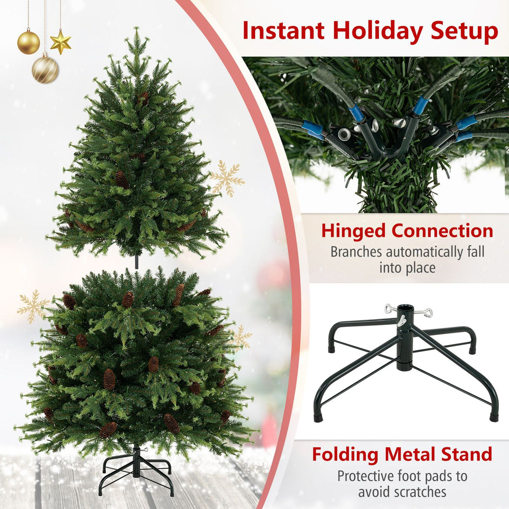 5 FT pre-lit artificial Christmas tree with warm white and multicolor LED lights, hinged branches, and a crossed metal base.