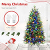 5 FT pre-lit artificial Christmas tree with multicolor LED lights, pine cones, and included gloves.
