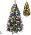 5 FT pre-lit Christmas tree featuring 250 dimmable LED lights in warm white and multi-color, ideal for festive home decor.