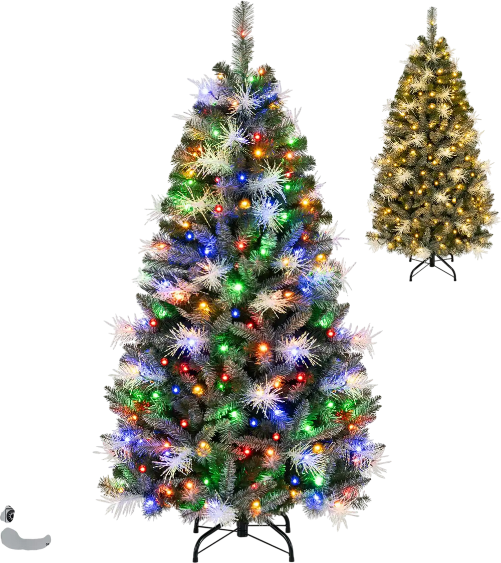 5 FT pre-lit Christmas tree featuring 250 dimmable LED lights in warm white and multi-color, ideal for festive home decor.