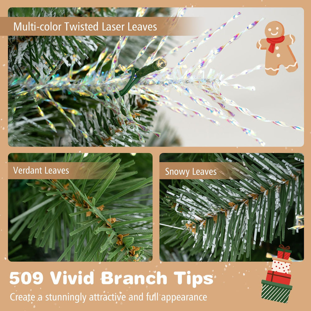 5 FT pre-lit Christmas tree featuring 509 vivid branch tips, warm white and multi-color LED lights for festive decoration.