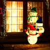 Stacked snowman Christmas decoration with 110 LED lights, featuring hats and scarves, perfect for indoor or outdoor use.