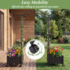 5 FT tall raised garden bed with lockable wheels, hanging roof, and two planter boxes for growing flowers and.