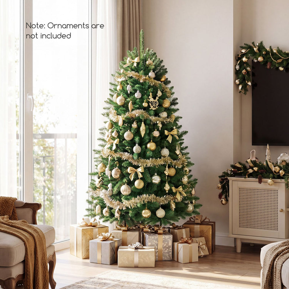 5 feet artificial fir Christmas tree with 600 branch tips, featuring a solid iron base for stability and easy storage.