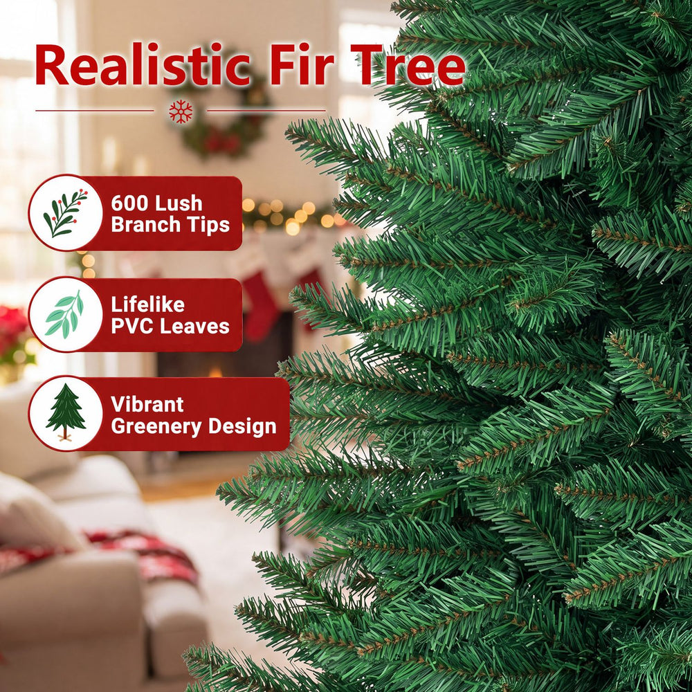 Realistic 5 feet artificial fir Christmas tree with 600 lush branch tips, perfect for festive home and office decoration.
