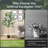 5.5 feet artificial eucalyptus tree with 517 dense leaves, perfect for home or office decor, requires no maintenance.