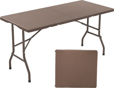Costway 5' Folding Picnic Table Rattan Grain HDPE Metal Frame 283467951 New